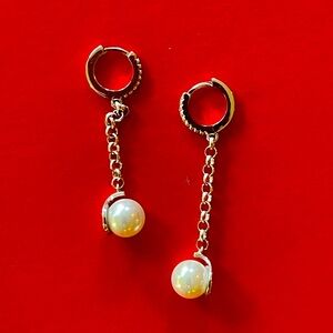 Handmade Turkish 925 Sterling Silver Pearl Dangle Earrings